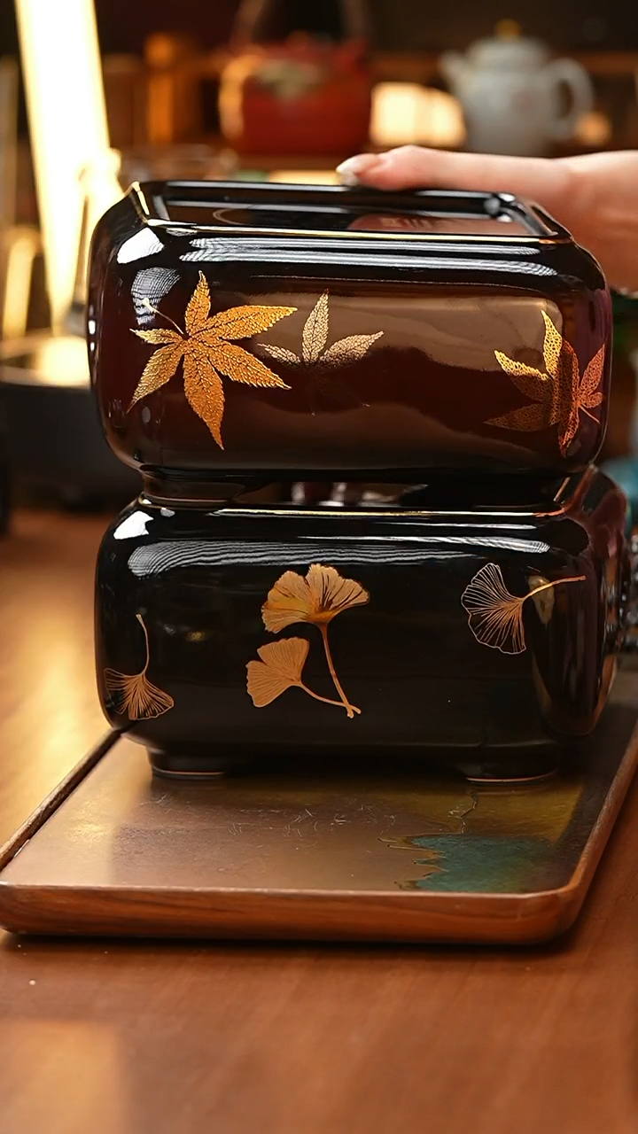 【闪购商品】莺歌烧/四方银杏黑底