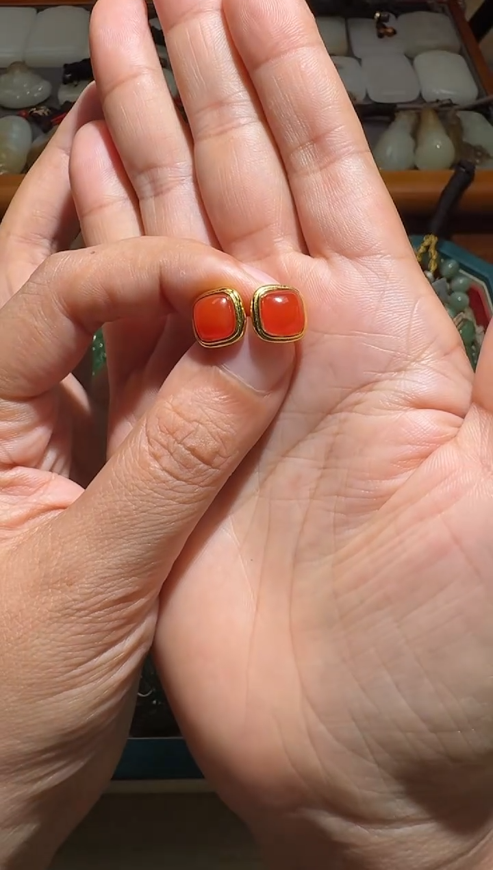 南红玛瑙合金耳饰天然川料南红耳饰