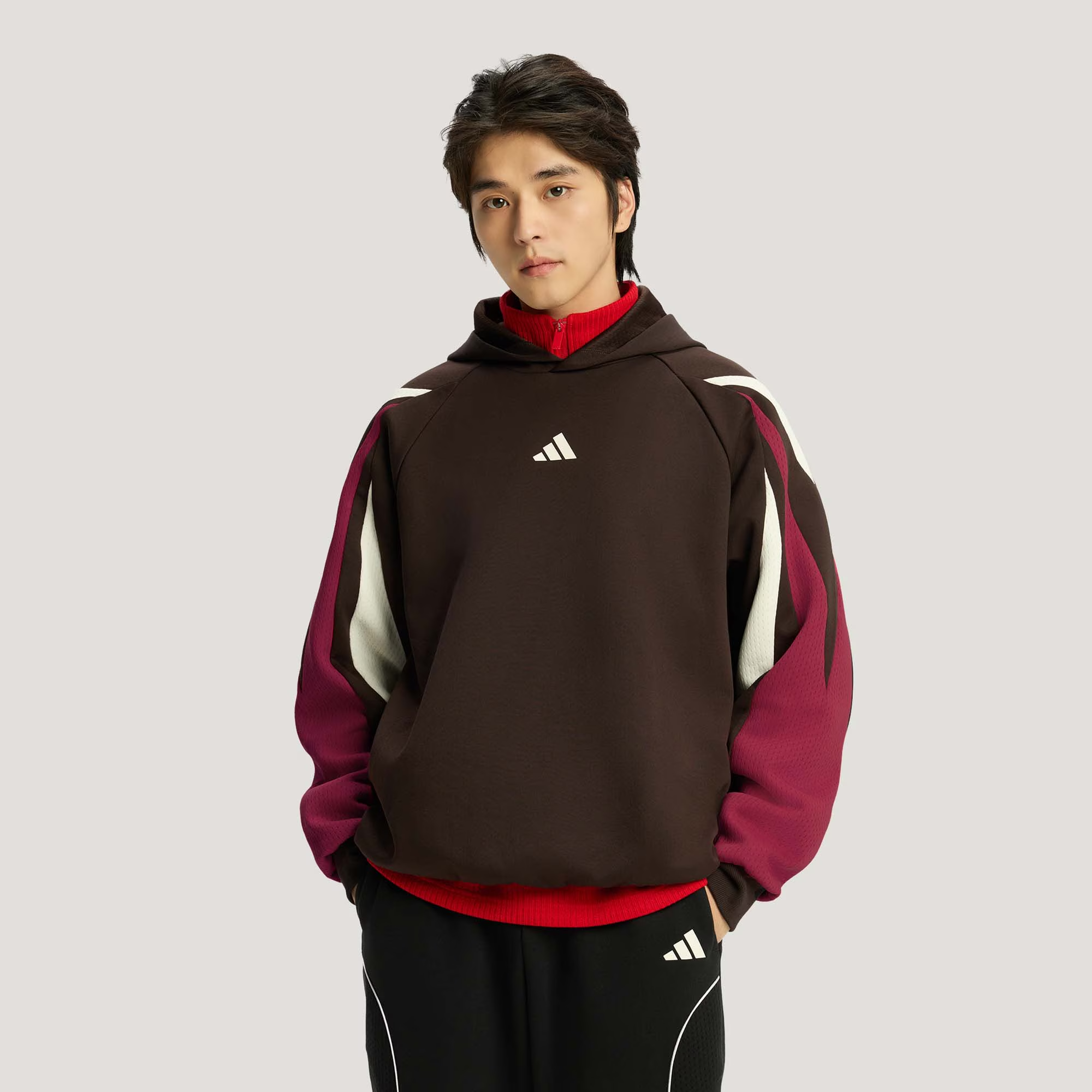 Adidas 新年款篮球撞色双面针织运动连帽卫衣套头衫 KT0619