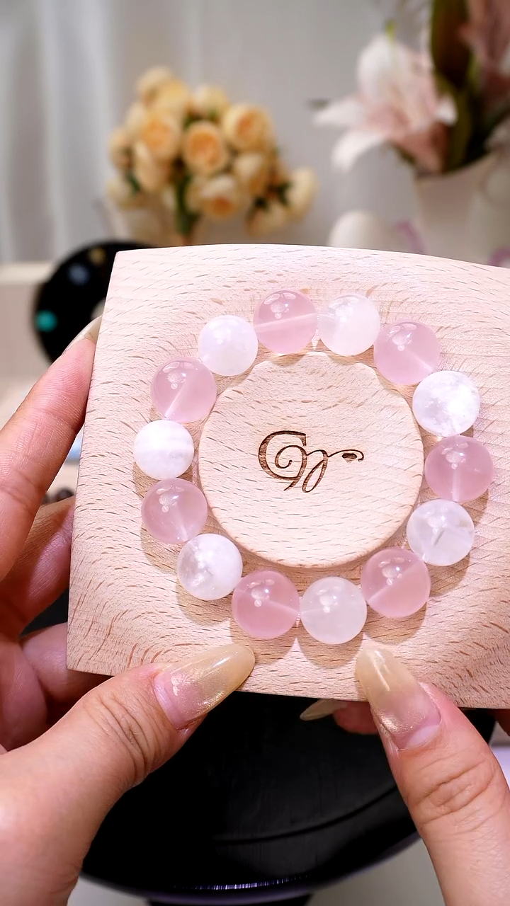 未镶嵌手串水晶雪花幽灵粉水晶手串