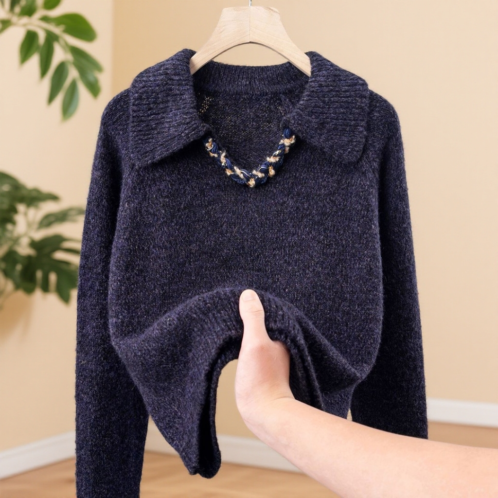 2025新款绵羊毛V领针织衫女秋冬复古宽松外穿长袖毛衣CSZ855200