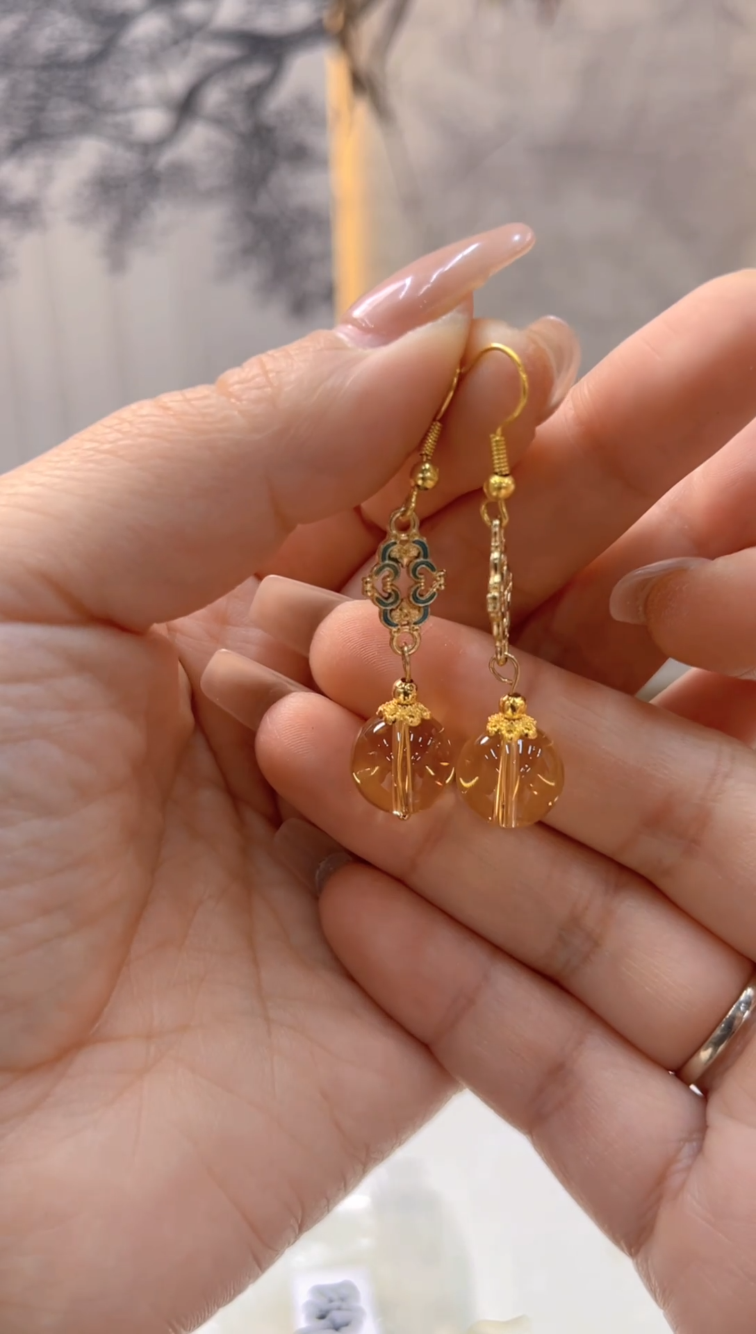 14K金镶嵌耳饰水晶E564