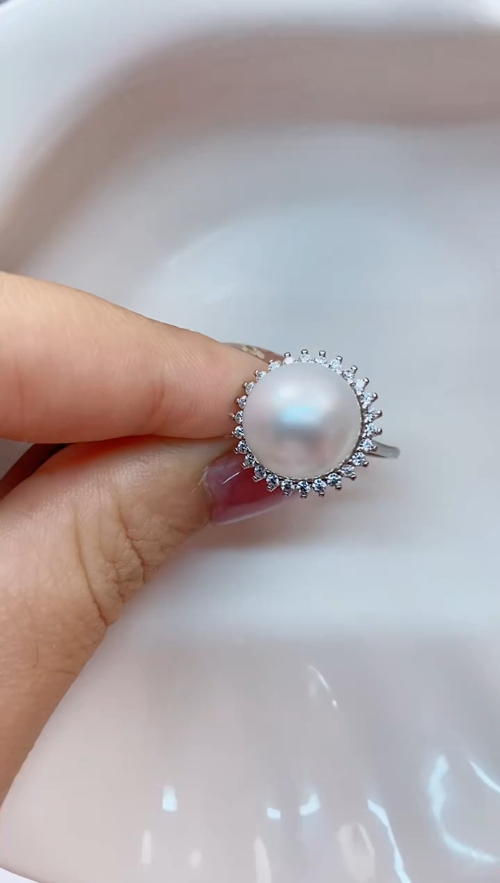 【闪购商品】海水珍珠戒指银S925镶嵌12-13澳白海水珍珠戒指