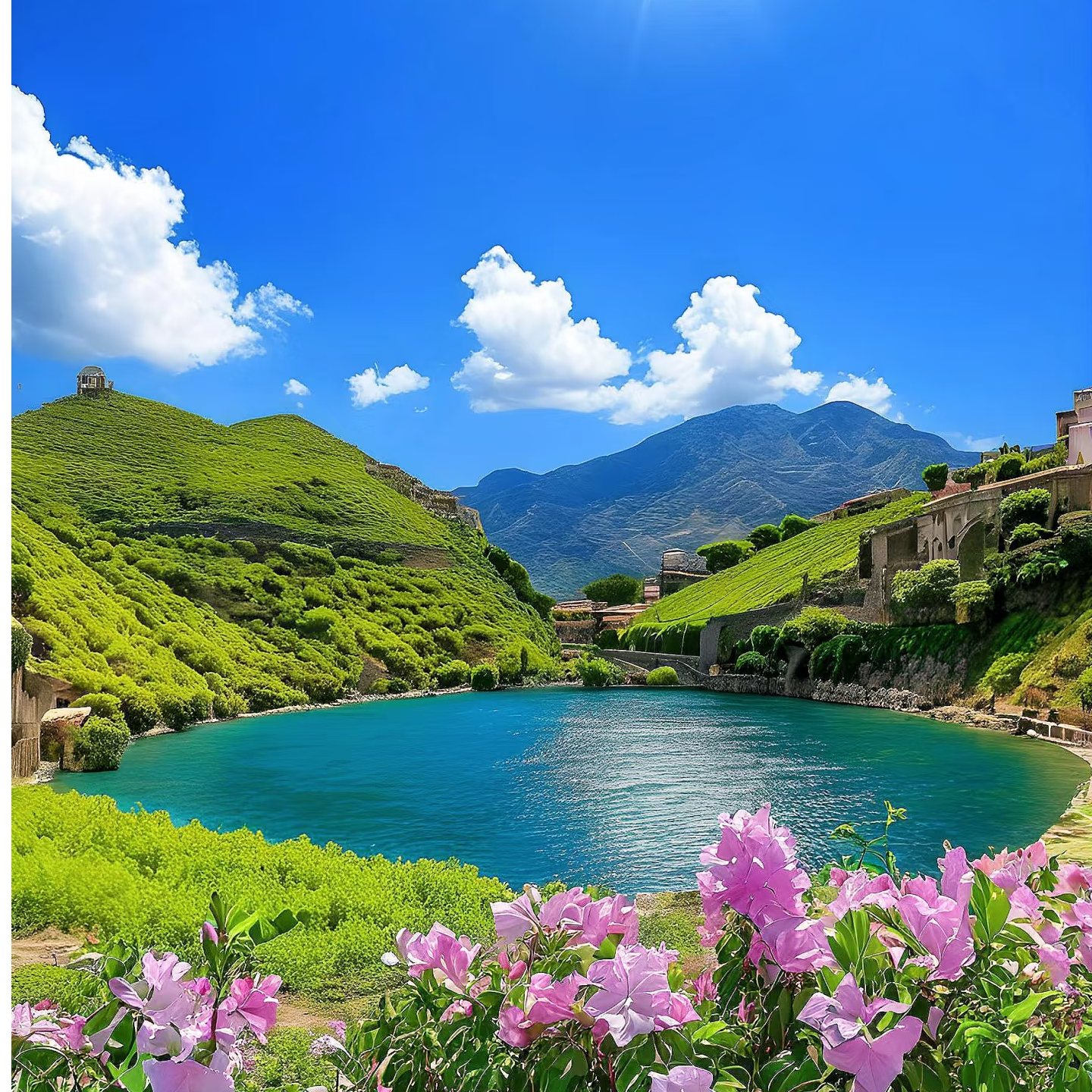 2025抖音年货节  青山绿水蓝天白云鲜花草地 风  光  明信片