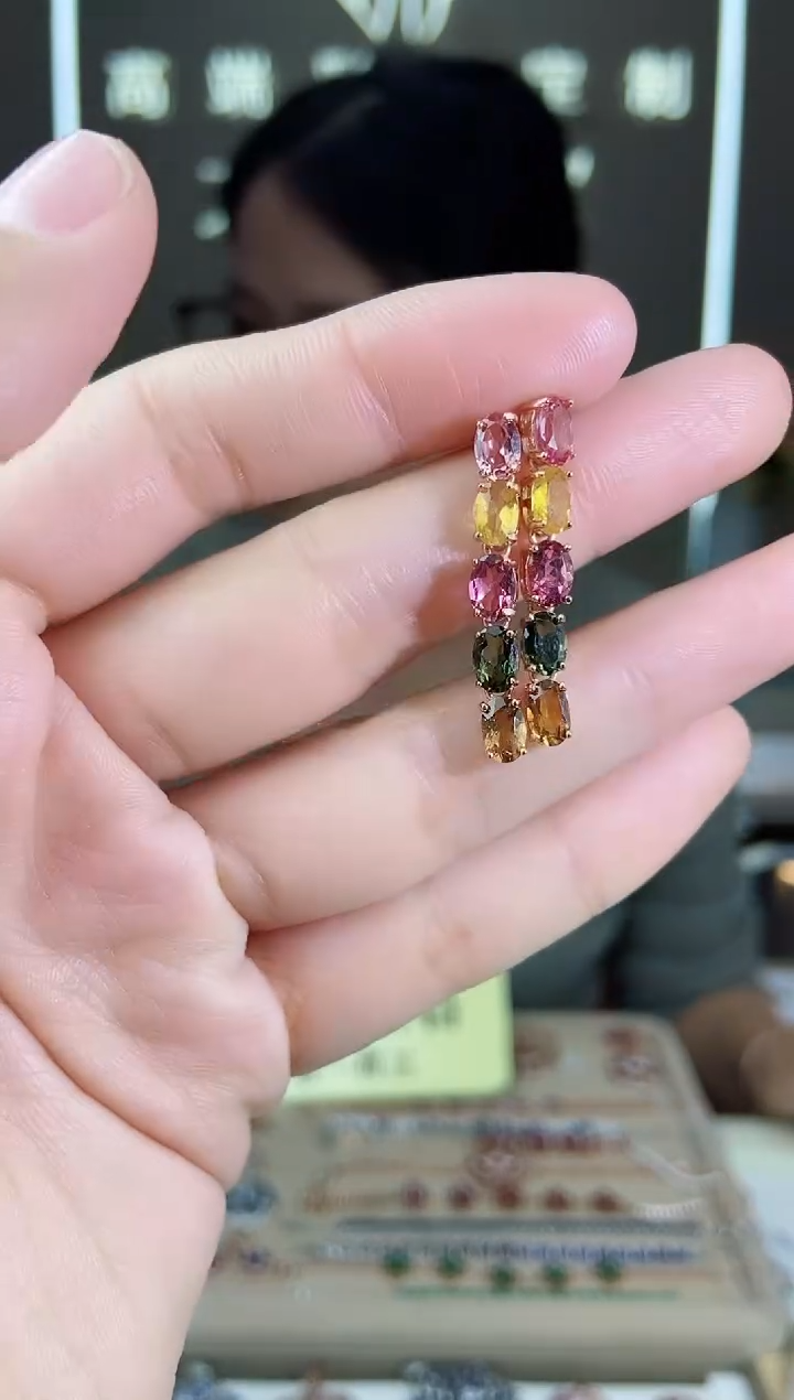 【闪购商品】碧玺耳饰银S925镶嵌耳饰