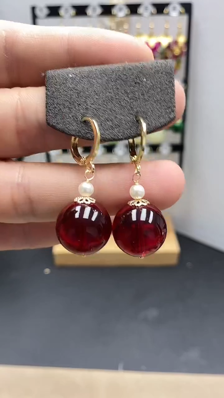 【闪购商品】血珀耳饰银S925镀金镶嵌尺寸16mmZ7