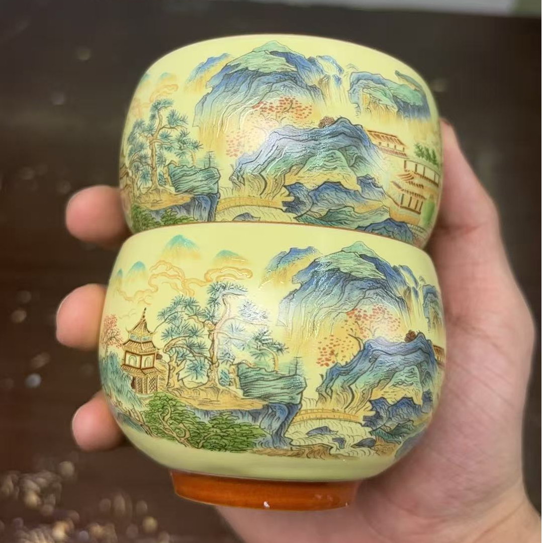 世外桃源对杯黄汝铜钱底主人杯（无礼盒）