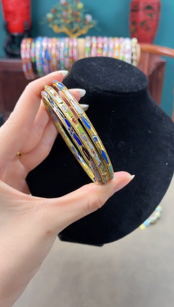 景泰蓝半金地手镯 58-64可戴 三支装