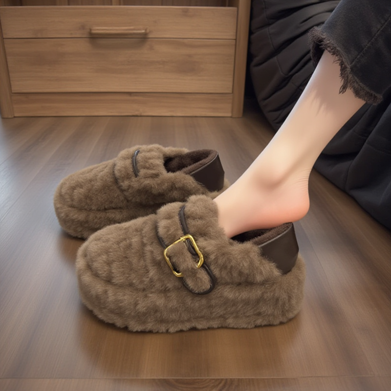 羊羔毛毛鞋女冬季外穿新款雪地靴厚底增高加绒保暖孕妇一脚蹬棉鞋