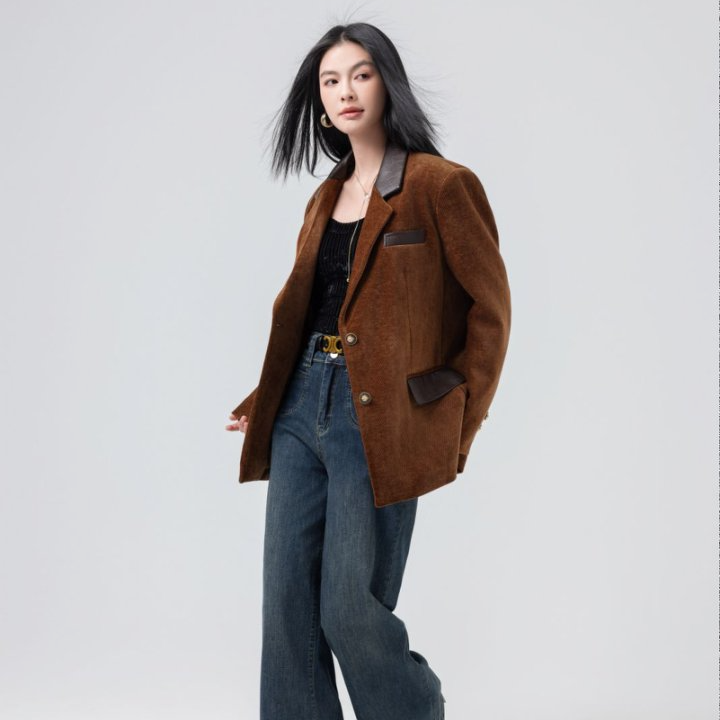 北极绒2025早春款西装时尚气质女士宽松休闲上衣复古设计师撞色