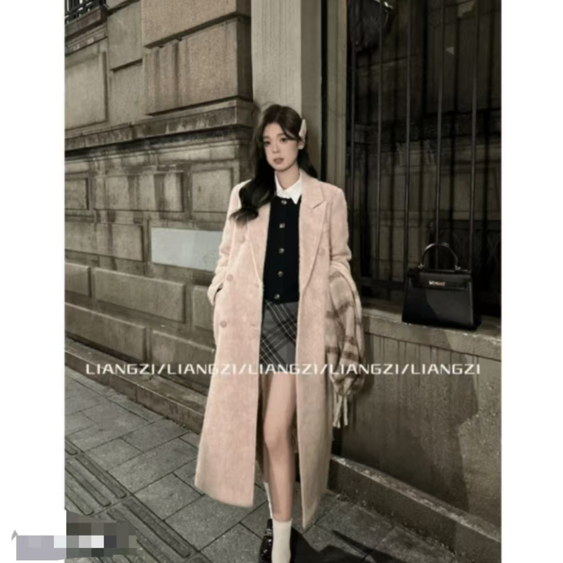 2025冬季新款保暖显瘦双面长款羊毛外套米黄长款羊毛大衣HXY22D56