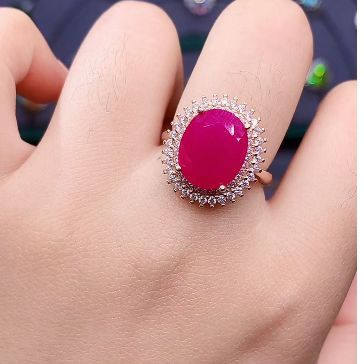 红宝石戒指S925银镶嵌