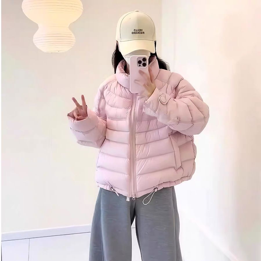 90白鸭绒排骨羽绒服女短款冬季新款时尚简约宽松泡芙款外套