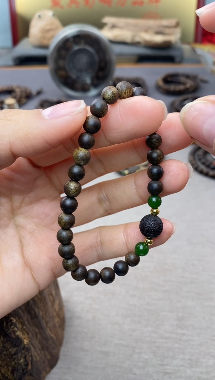 【闪购商品】沉香手串顺化紫棋06沉水+降真香1.0回纹+配饰