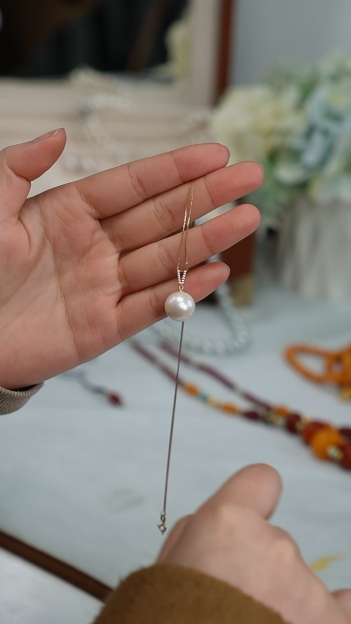 【闪购商品】淡水珍珠项链18K金镶嵌爱迪生珍珠项链 13-14mm