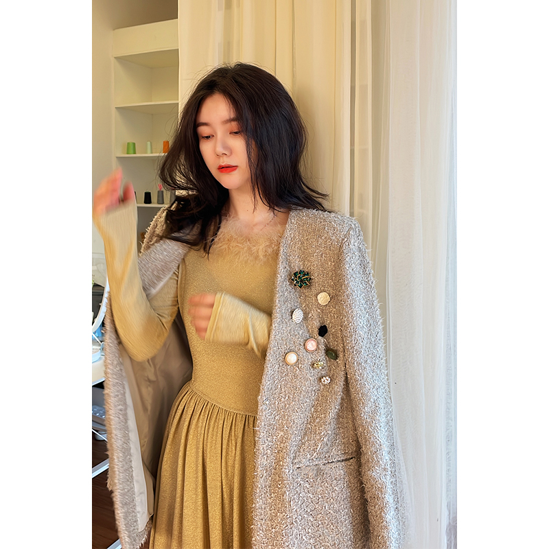 yanyan优雅法式小香风显瘦气质重工外套秋冬新款西装宽松上衣女