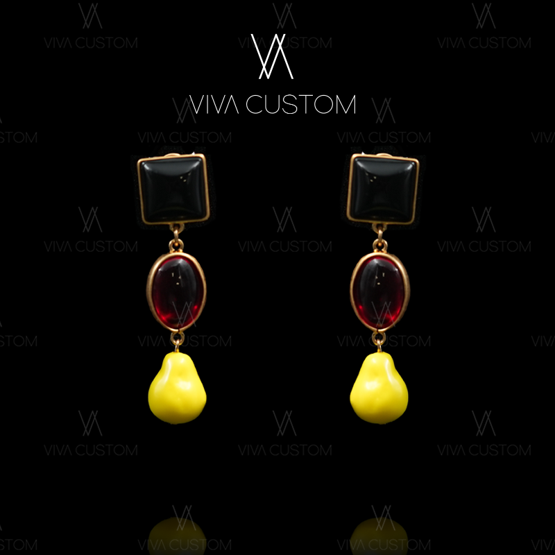 铜合金合成锆石耳饰 简约小众设计感撞色几何耳拍m