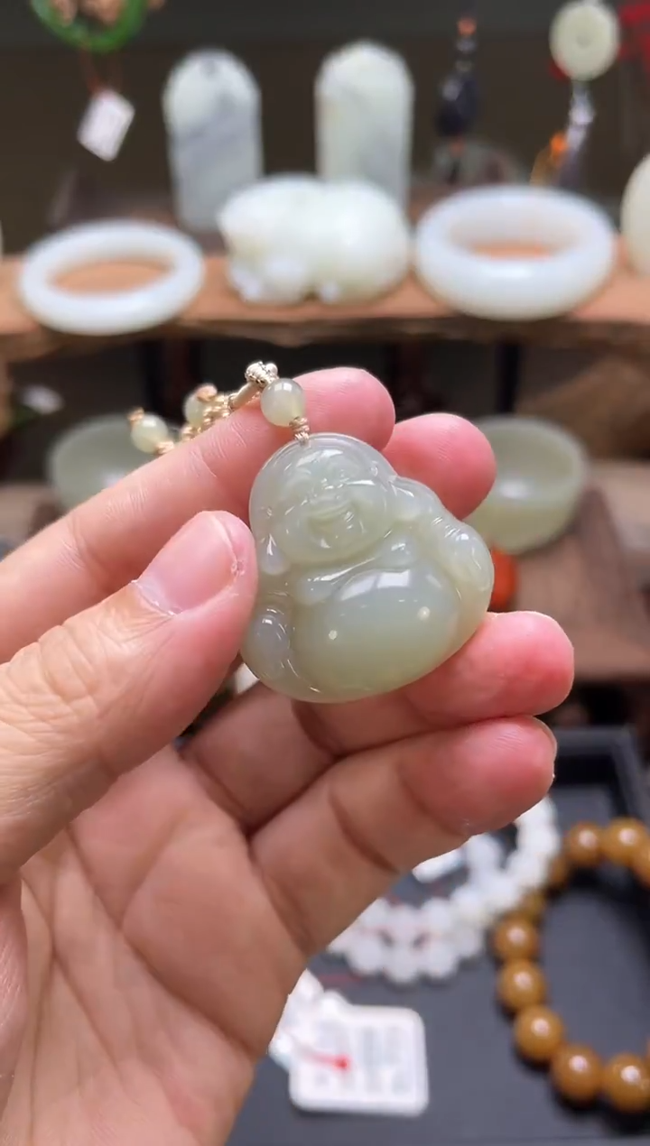 【闪购商品】和田玉吊坠未镶嵌且末青白 佛公 9001792