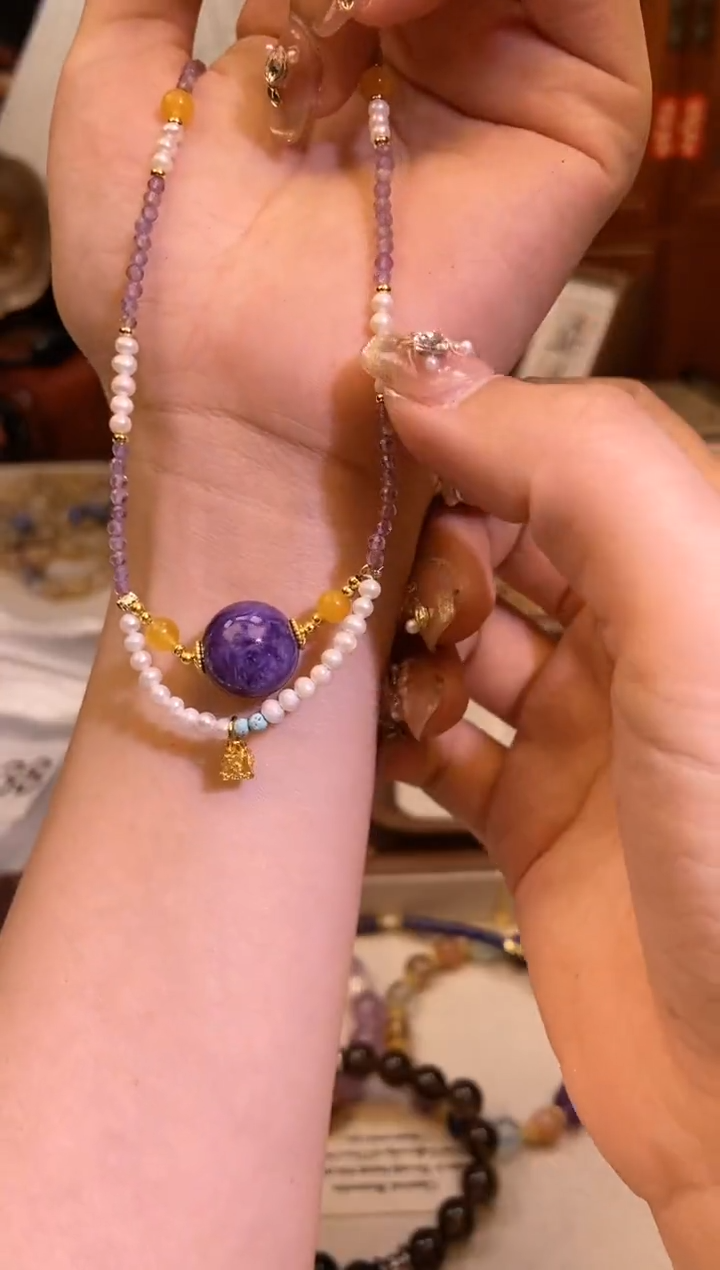 【闪购商品】查罗石（紫龙晶）颈饰未镶嵌138手串