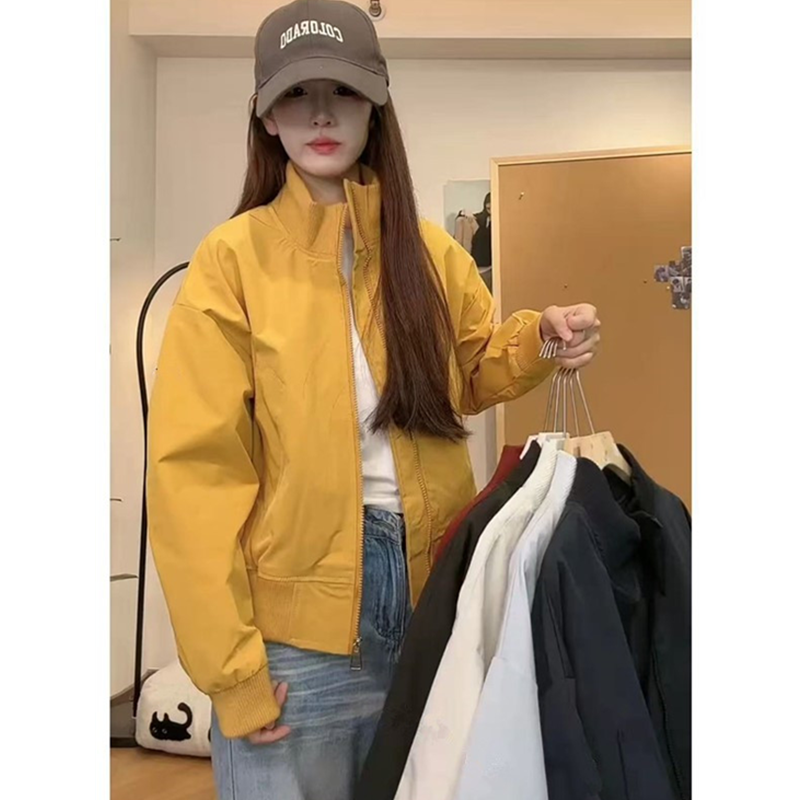 正版韩版复古黄色高级感立领棒球服外套2025夏季新款宽松百搭夹克