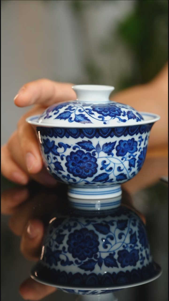 盖碗瓷仿清全点工缠枝莲120cc