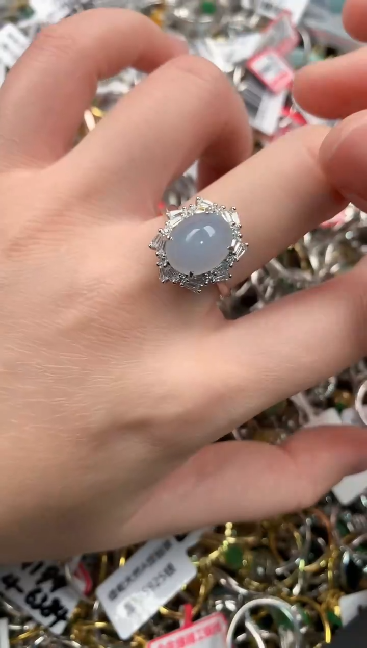 银S925镶嵌戒指翡翠999   3