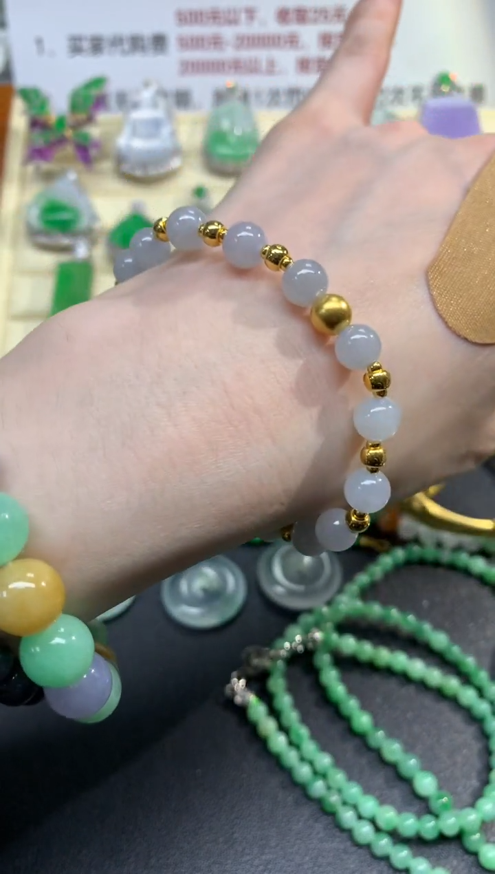 足金镶嵌手链翡翠手串|1200+60