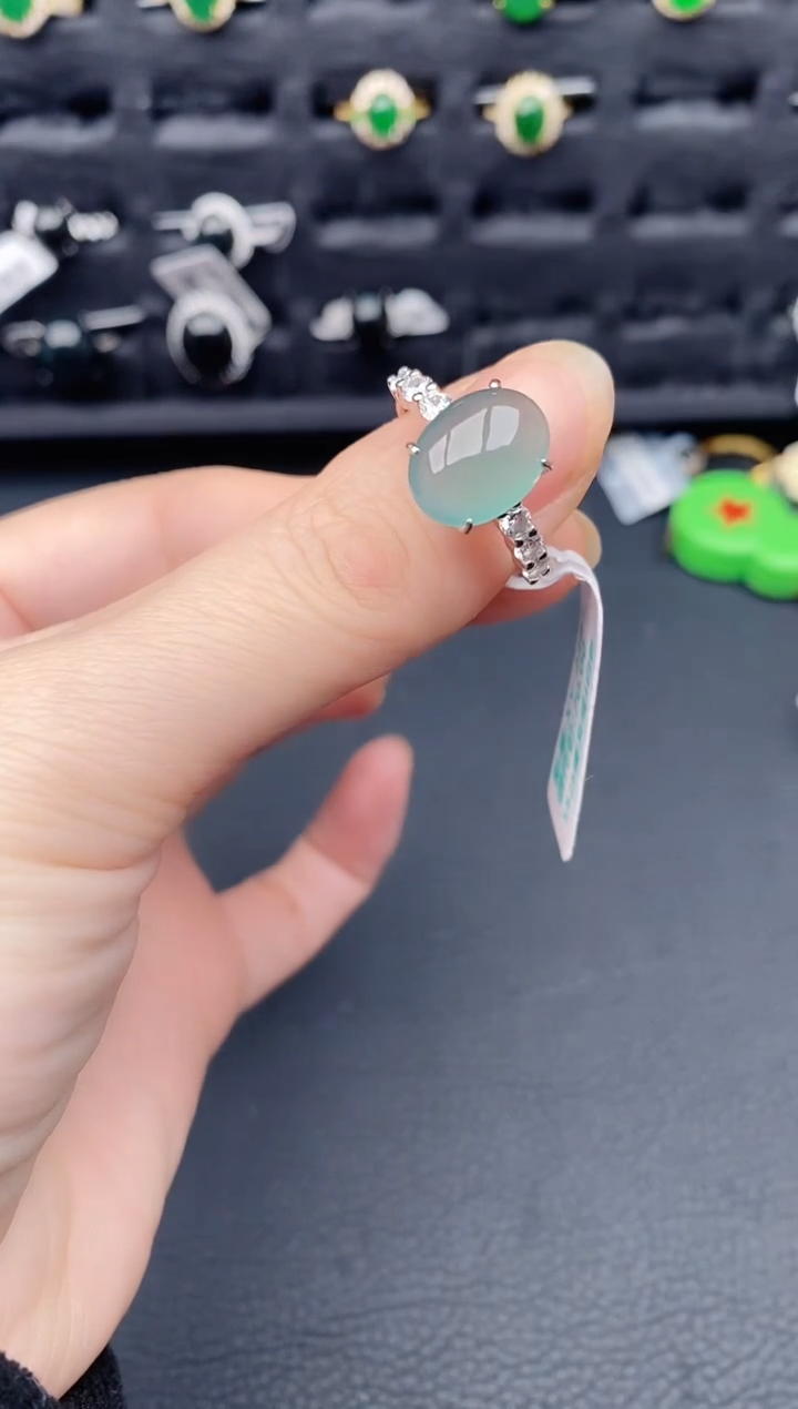 银S925镶嵌戒指翡翠天然a货翡翠372