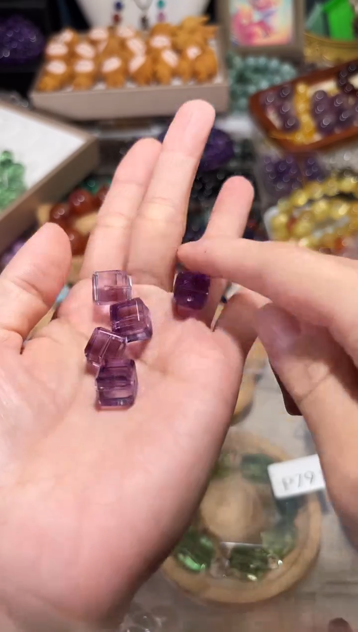 水晶手串未镶嵌P79紫水晶方糖宽卡10-单颗
