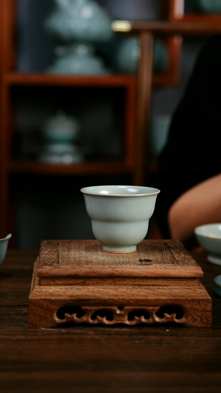 杯子陶青霁汝窑仿古釉 葫芦杯微瑕