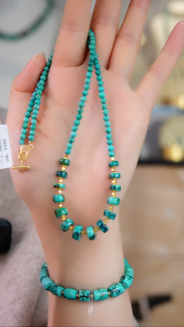 银S925镀金镶嵌绿松石项链1