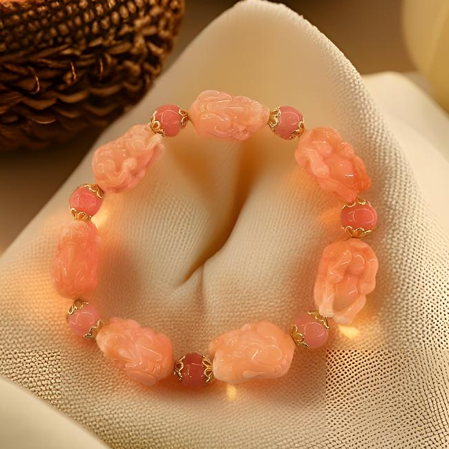 （库存处理）高定珠宝浪漫粉盐源貔貅设计款手串S1011