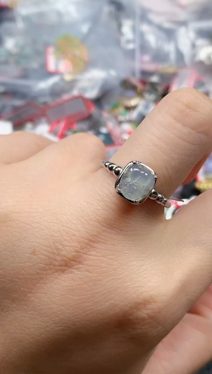 银S925镶嵌戒指翡翠天然A货缅甸翡翠