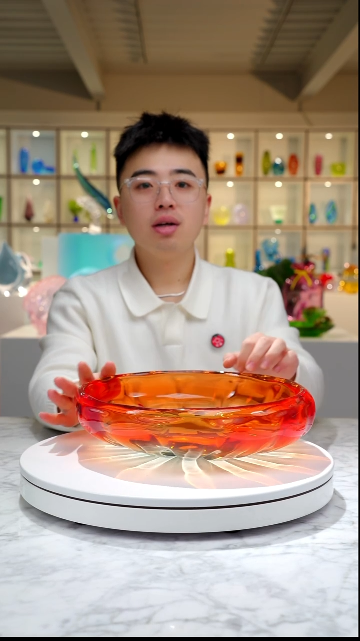 手工艺品琉璃宝石红设计款果盘