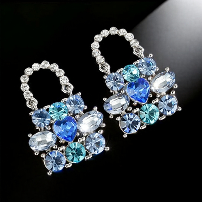 合金锆石耳饰 高级感爆闪蓝色耳钉百搭包包耳环轻奢高级感小众