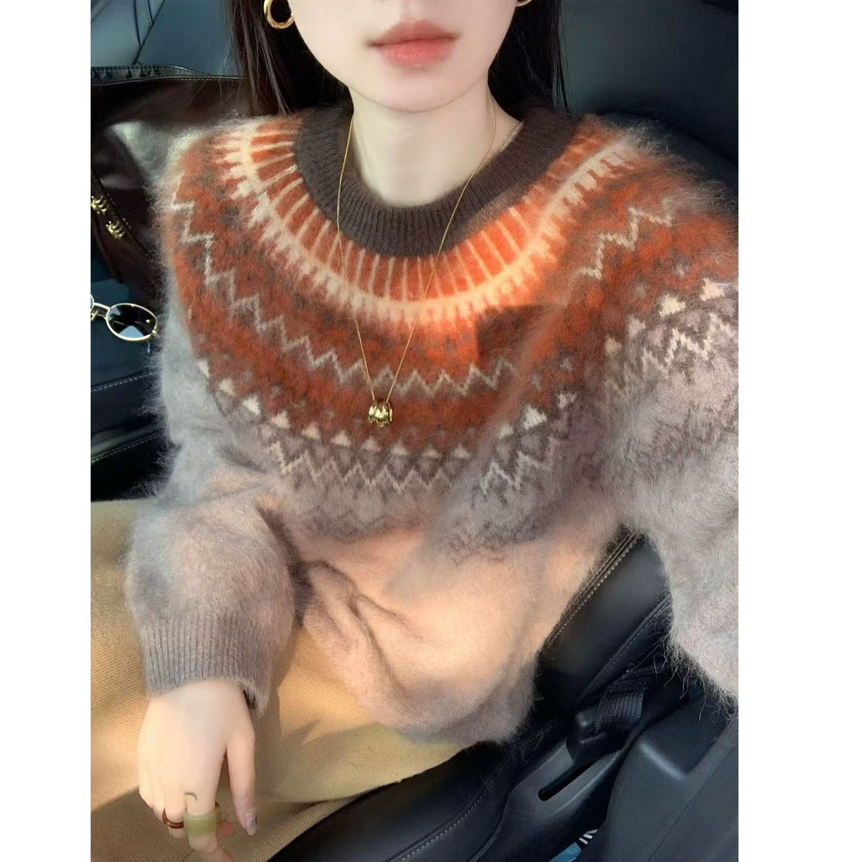 【运费补贴】浅咖色100绵羊毛拉毛女百搭加厚毛衣针织衫显瘦外套