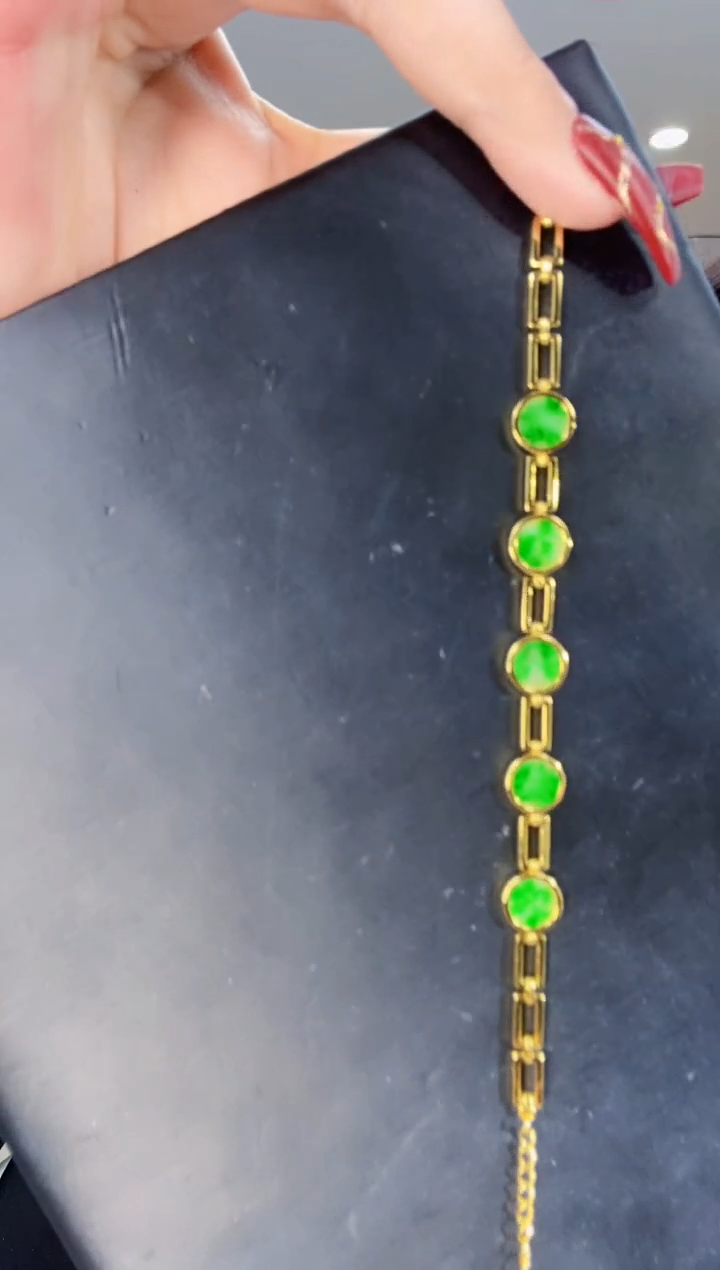 【闪购商品】翡翠手链银S925镀金镶嵌天然缅甸翡翠A货手链