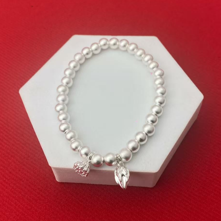 足银手链 8号 足银999.9 磨砂两世欢手链简约时尚送老婆送女友