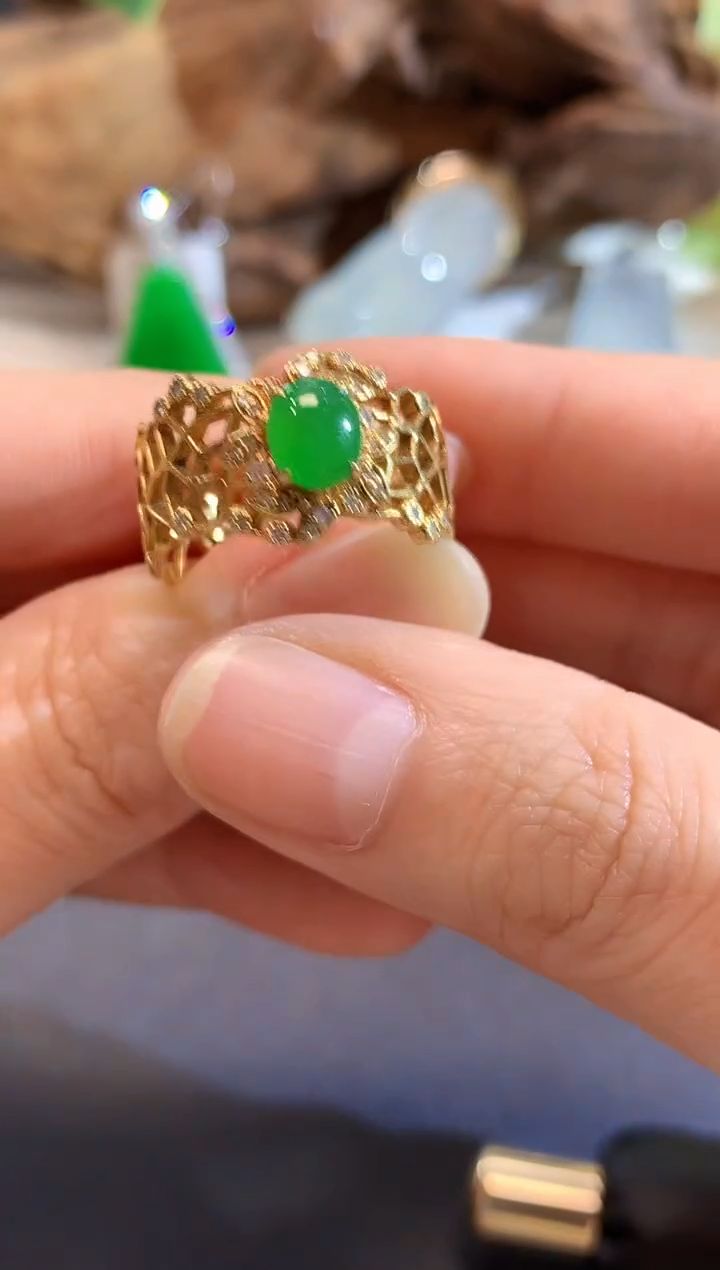 18K金镶嵌戒指翡翠A41 多样性发货一件