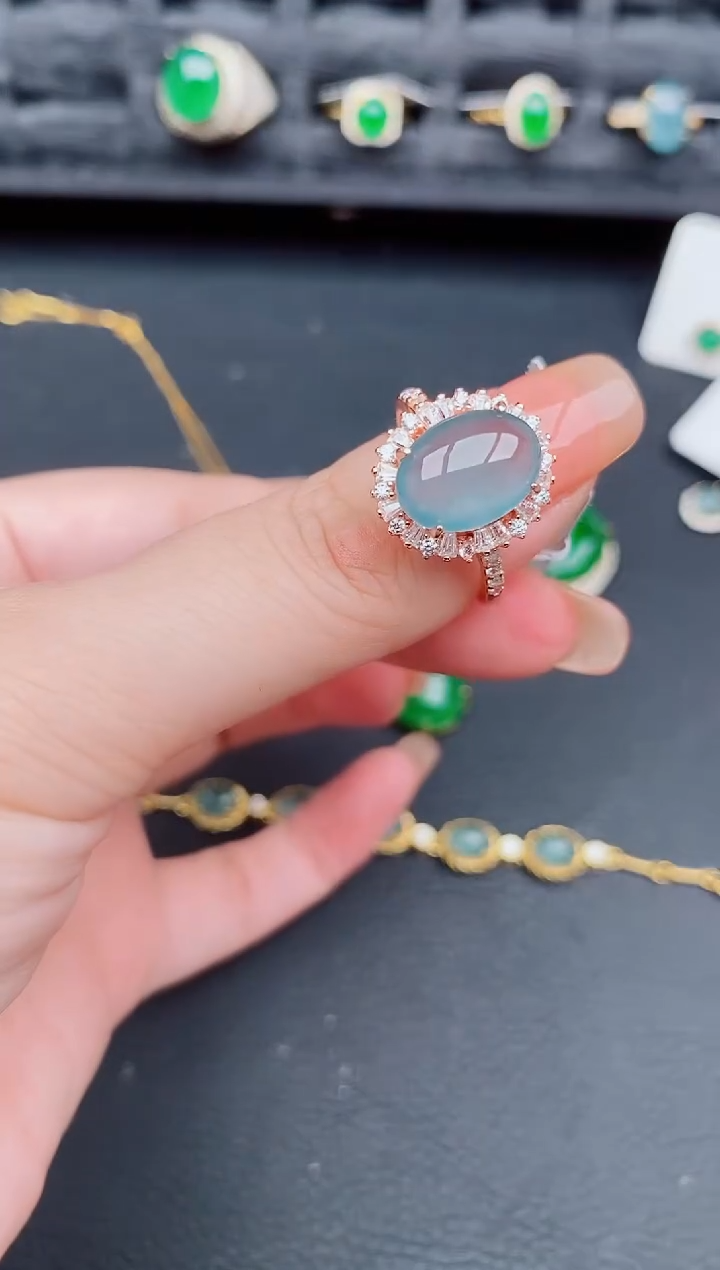 翡翠戒指银S925镶嵌天然a货翡翠382