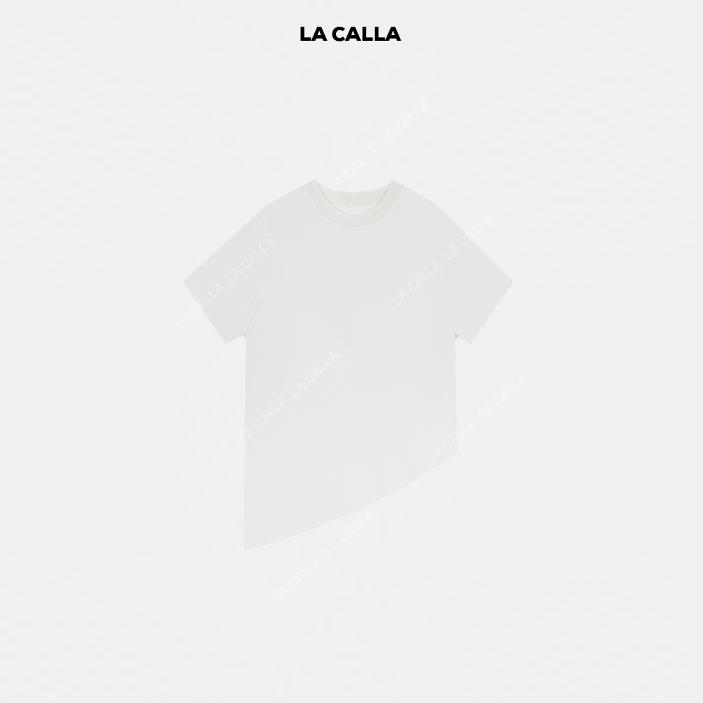 LA CALLA《特价不退不换》斜片裙圆领不规则下摆斜裁短袖上衣OY1787