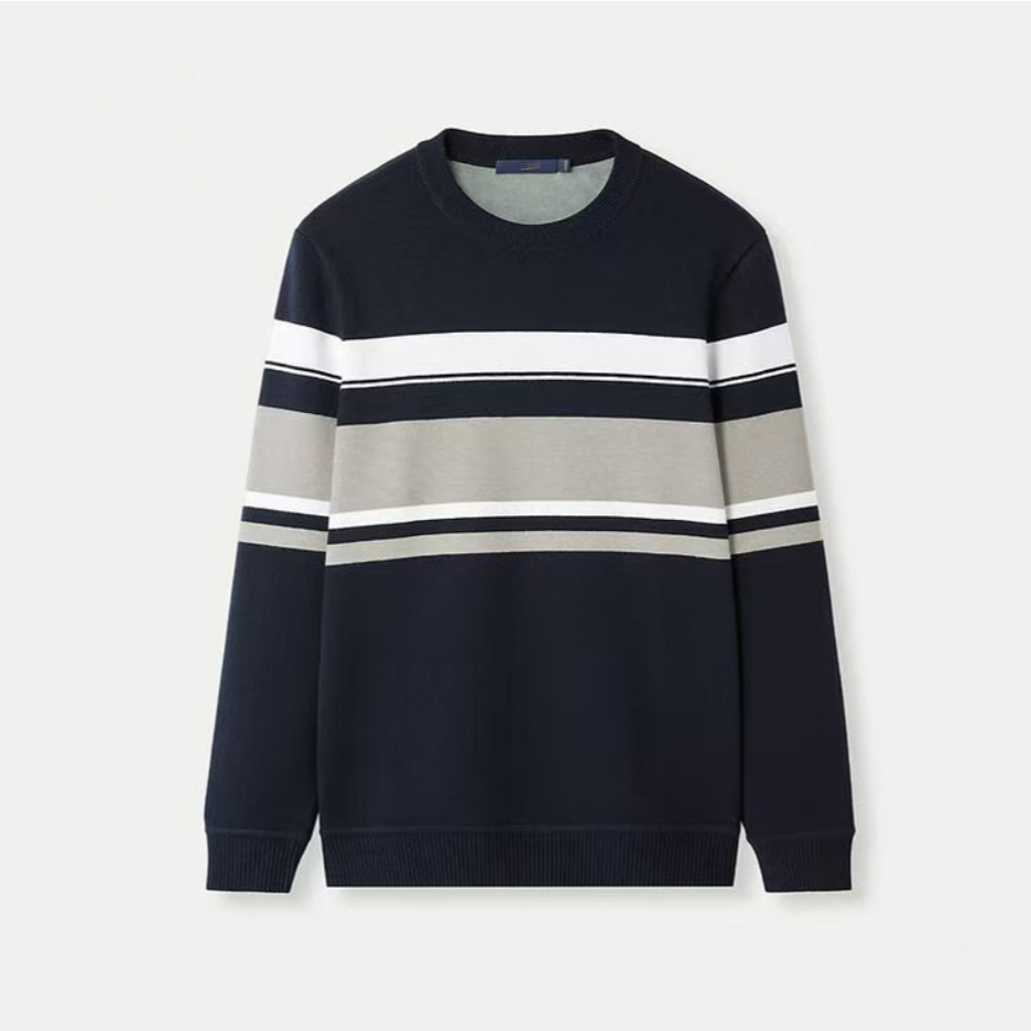 柔软一体绒！品牌撤柜秋冬加绒保暖针织衫毛衣藏青镶拼长袖打底衫