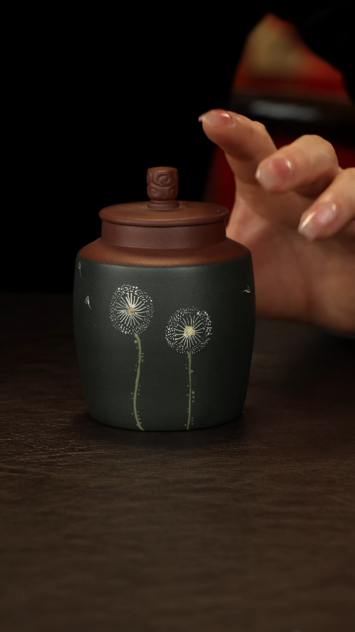 【闪购商品】紫砂茶壶直播福利小茶叶罐粉绿泥绘蒲公英约30克