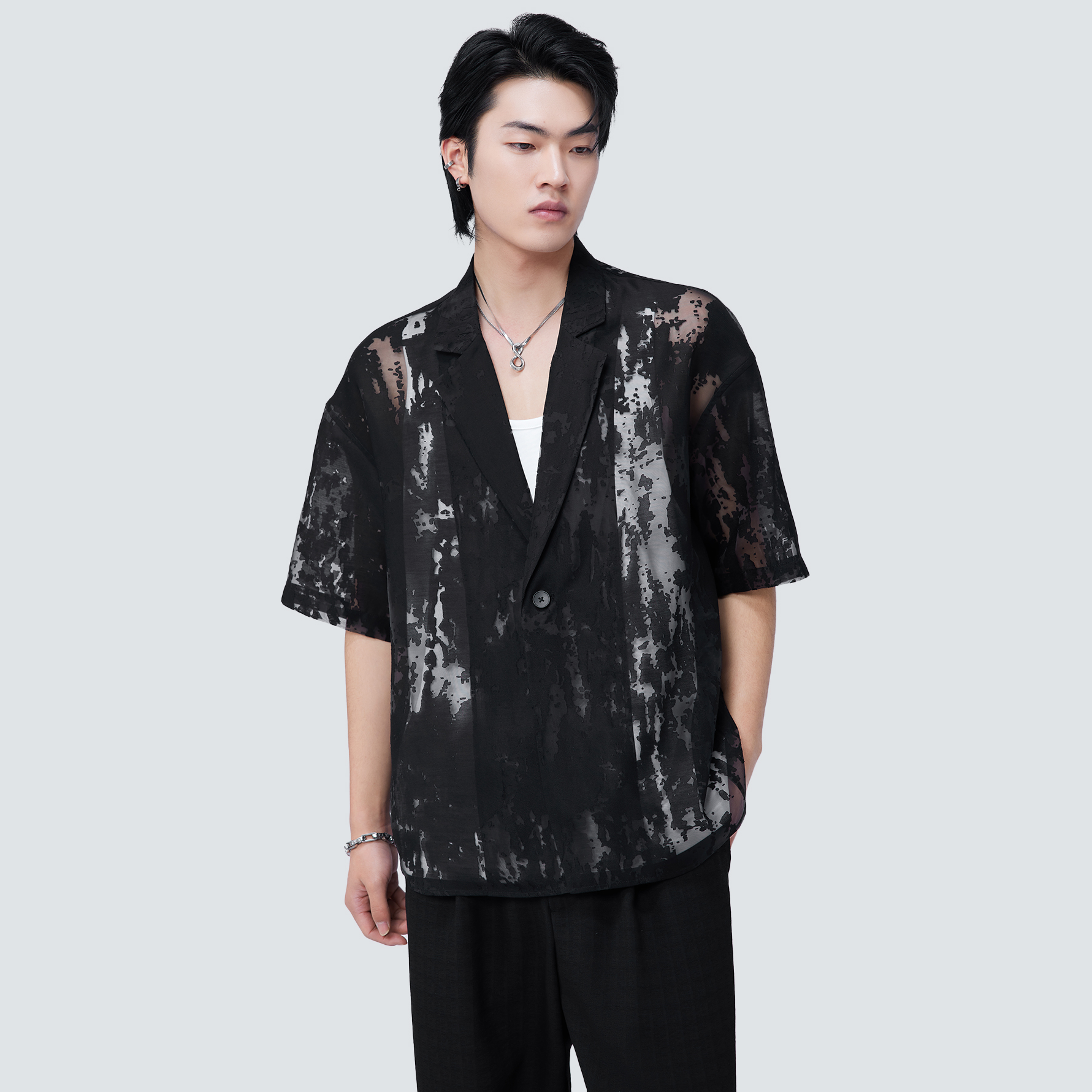 HERBEL/黑白2025夏季新款男潮流宽松清凉西装外套男款透气1022