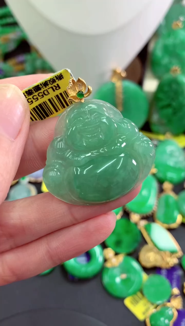 吊坠(不含链)18K金镶嵌翡翠天然缅甸翡翠A货