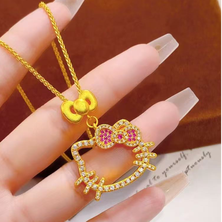 福韵天玺 铜合金项链 镂空可爱猫吊坠项链锁骨链气质轻奢时尚百搭