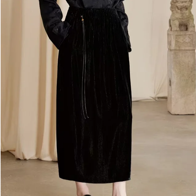 【NA家】金丝流苏吊坠松紧腰新中式半身裙