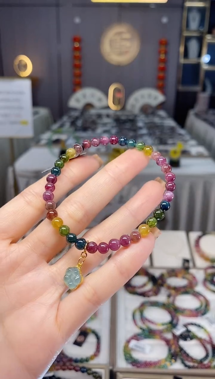 未镶嵌老矿碧玺色标彩虹单圈手串5mm+碧玺dan多样性发货一条