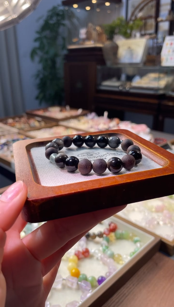 未镶嵌黑曜岩手串乌木