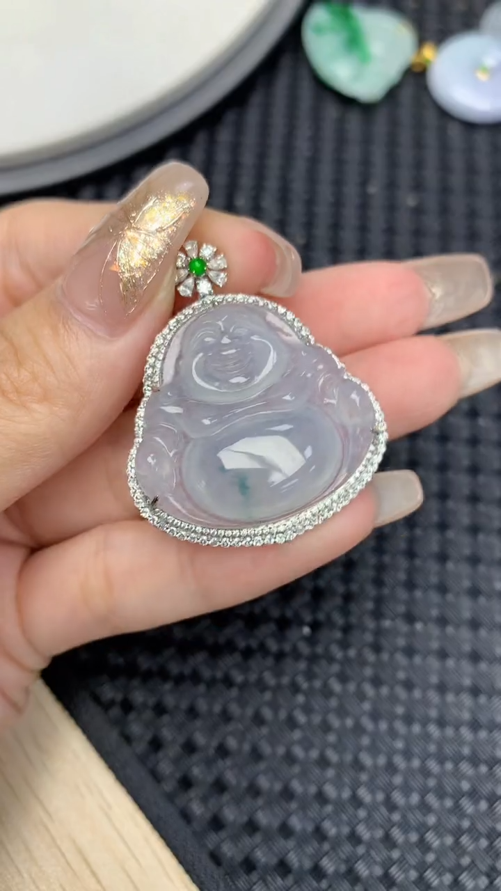 颈饰18K金镶嵌翡翠天然缅甸翡翠a货百元以上9元证书费自理